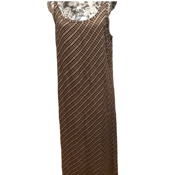 𝅺Faded Glory X-Large brown print maxi dress bias cut scoop neck - Picture 1 of 10